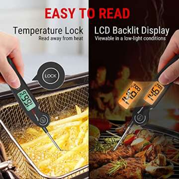 ThermoPro TP605 Instant Read Meat Thermometer Digital for Cooking, Waterproof Food Thermometer with Backlight & Calibration, Digital Probe Cooking Thermometer for Kitchen, Outdoor Grilling and BBQ