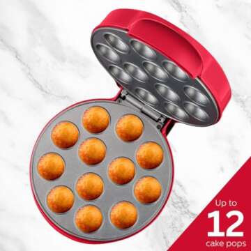 Holstein Housewares Cake Pop Maker, Red - Makes 12 Cake Pops, Non-Stick Coating, Perfect for Birthday and Holiday Parties