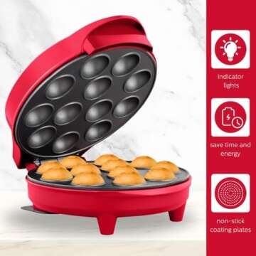 Holstein Housewares Cake Pop Maker, Red - Makes 12 Cake Pops, Non-Stick Coating, Perfect for Birthday and Holiday Parties