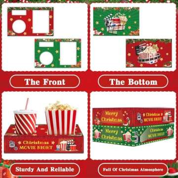 QOUBAI 32Pcs Christmas Party Supplies Movie Night Paper Snacks Boxes Christmas Movie Theater Snack Tray Party Decorations Movie Popcorn Drink Holder Set for Xmas Theme Cinema Birthday Holiday Party