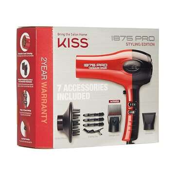 KISS 1875 Watt Pro Tourmaline Ceramic Hair Dryer - Red