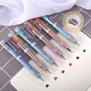 EEOYU 6 Pack Multicolor Pens 0.5mm 6-in-1 Retractable Ballpoint Pens 6 Colors Transparent Barrel Ballpoint Pen for Office School Supplies Students Children Gift