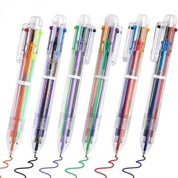 EEOYU 6 Pack Multicolor Pens 0.5mm 6-in-1 Retractable Ballpoint Pens 6 Colors Transparent Barrel Ballpoint Pen for Office School Supplies Students Children Gift