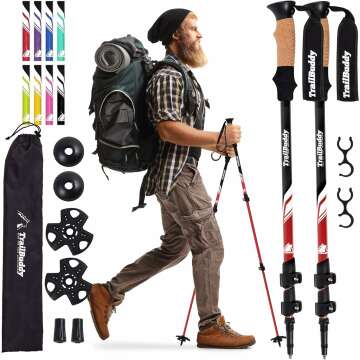 TrailBuddy Trekking Poles - Lightweight & Collapsible Hiking Sticks