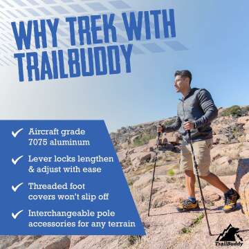 TrailBuddy Trekking Poles - Lightweight, Collapsible Hiking Poles for Backpacking Gear - Pair of 2 Walking Sticks for Hiking, 7075 Aluminum with Cork Grip