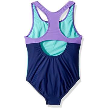 Speedo Girl's Swimsuit One Piece Mesh Splice Thick Strap, Blue Harmony, 12