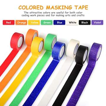 Funyole Colored Masking Tape Craft Set, 8PCS 13 Yards Arts Rainbow Color Craft Labelling Tape for Kids and Adults, Painters Tapes for Arts DIY, Home Decoration, Office Supplies, School Projects