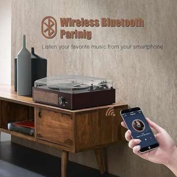 Vinyl Record Player Turntable with Built-in Bluetooth Receiver & 2 Stereo Speakers, 3 Speed 3 Size Portable Retro Record Player for Entertainment and Home Decoration