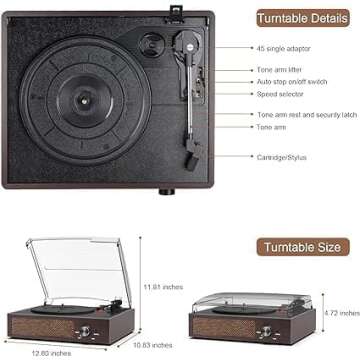 Vinyl Record Player Turntable with Built-in Bluetooth Receiver & 2 Stereo Speakers, 3 Speed 3 Size Portable Retro Record Player for Entertainment and Home Decoration