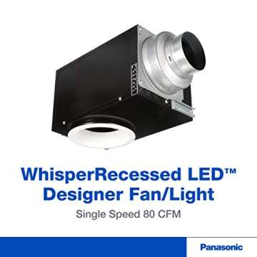 Panasonic WhisperRecessed LED Designer Fan with Light- Quiet Ventilation Fan for Bathroom or Living Room - Energy-Saving Vent Fan with 6" Aperture LED Lamp - Exhaust Fan with Powerful Motor - 80 CFM