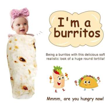 Baby Stuff Burrito Tortilla Blanket White Elephant Gifts for Newborn Boy Girl Shower Swaddle Throw Blankets Wrap Toddler 39in Soft Flannel Taco Food Novelty Funny Gag Pets