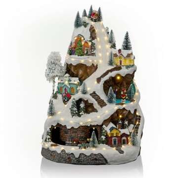 Alpine Corporation 18"H Indoor Animated Winter Wonderland Set with LED Lights and Music , Christmas Decoration