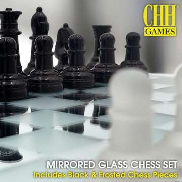 Avant-Garde Black Frosted Glass Chess Set with Mirror Board