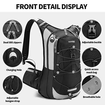 HOMIEE Hydration Backpack with 2L Water Bladder, Lightweight Insulated Hiking Daypack Outdoor Sports Cycling, Running, Camping Rucksack with 15L Storage