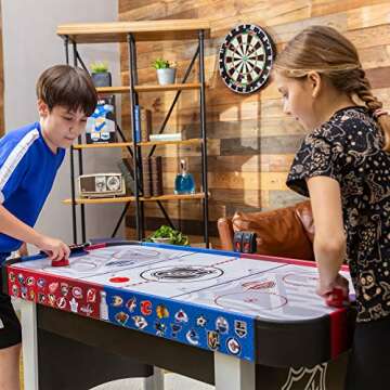 48" Mid-Size NHL Rush Indoor Hover Hockey Game Table; Easy Setup, Air-Powered Play with LED Scoring, Multicolored