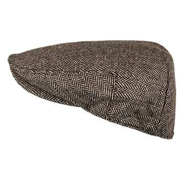 Wonderful Fashion Men's Classic Herringbone Tweed Wool Blend Newsboy Ivy Hat (Brown, SM)