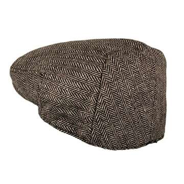 Wonderful Fashion Men's Classic Herringbone Tweed Wool Blend Newsboy Ivy Hat (Brown, SM)