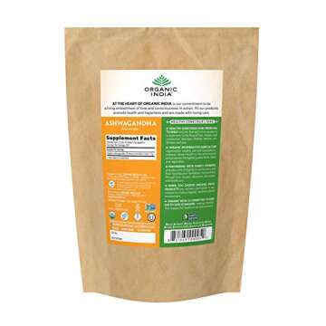 ORGANIC INDIA Ashwagandha Powder Organic - Ashwagandha Root Powder Bulk, Herbal Supplement - Vegan, Gluten-Free, Kosher, Non-GMO, Supports Stress Relief, Energy, and Sleep - 1lb Bag