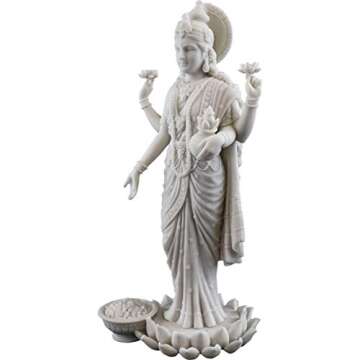 Top Collection Lakshmi Statue- Hindu Goddess of Wealth, Prosperity, Wisdom and Fortune Sculpture - 10.25-Inch Collectible Figurine (White Marble)