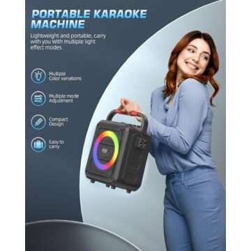 Karaoke Machine for Adults & Kids, Bluetooth Karaoke Speaker with Two Wireless Karaoke Microphones, PA System Speaker Supports TF Card/USB, AUX in, REC, Bass & Treble for Party/Meeting/Adults/Kids