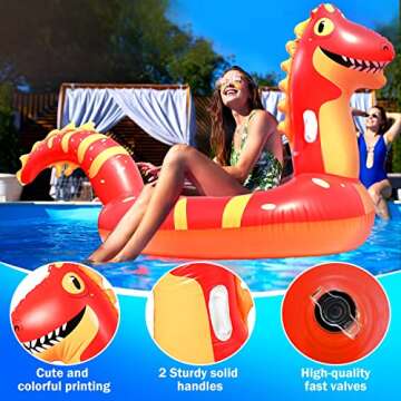 Pomeat Giant Inflatable Dinosaur Pool Float, 95'' Fun Pool Floaties for Kids and Adults, Dinosaur floatie Ride-On Pool Raft Lounge, Summer Pool Toys for Party, Beach, Swimming