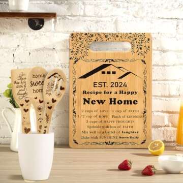 Housewarming Gifts New Home, New House Warming Gift Ideas Cutting Boards Gift Set for Homeowner House Warming Kitchen Gifts New House First Home Apartment Realtor Closing Gift for Clients C005