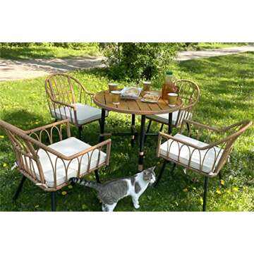 YITAHOME 5 Pieces Outdoor Patio Dining Table Chair Set,Wicker Patio Dining Set,Outdoor Rattan Dining Table Set for Patio, Backyard, Balcony, Garden (with Umbrella Hole), Beige