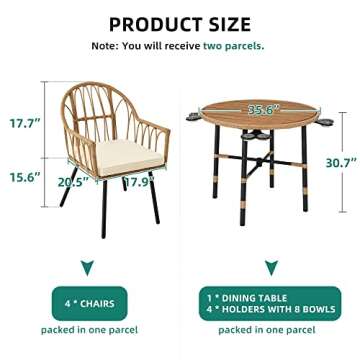 YITAHOME 5 Pieces Outdoor Patio Dining Table Chair Set,Wicker Patio Dining Set,Outdoor Rattan Dining Table Set for Patio, Backyard, Balcony, Garden (with Umbrella Hole), Beige