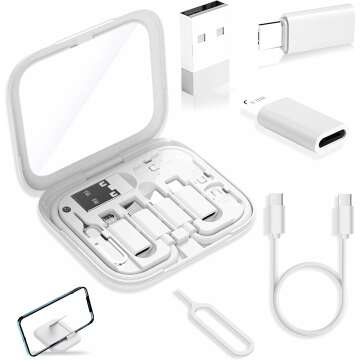 USB-C to USB Adapter, USB C to Lighting Cable Box Contains Makeup Mirror/USB C Cable/Micro USB to USB C/USB A to USB C, Cell Phone OTG Adapters for iPhone 14/15, Google Pixel, Samsung Galaxy