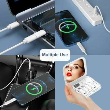 USB-C to USB Adapter, USB C to Lighting Cable Box Contains Makeup Mirror/USB C Cable/Micro USB to USB C/USB A to USB C, Cell Phone OTG Adapters for iPhone 14/15, Google Pixel, Samsung Galaxy