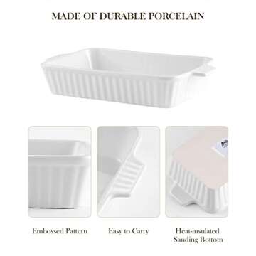 MALACASA Casserole Dishes for Oven, Porcelain Baking Dishes, Ceramic Bakeware Sets of 4, Rectangular Lasagna Pans Deep with Handles for Baking Cake Kitchen, White (9.4"/11.1"/12.2"/14.7"), Series