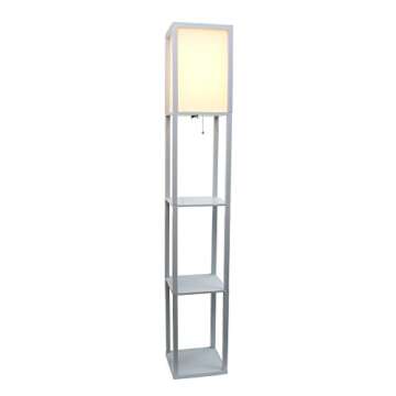 Simple Designs LF1014-GRY Etagere Organizer Storage Shelf Linen Shade Floor Lamp, Gray