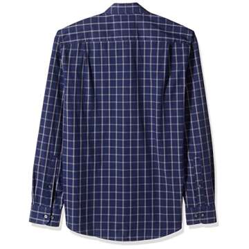 Amazon Essentials Men's Slim-Fit Long-Sleeve Poplin Shirt, Navy Windowpane, Large