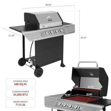 Royal Gourmet 4-Burner Propane Gas Grill with Stainless Steel Upper Lid, 34,000 BTUs Output Outdoor Grill with Warming Rack for Patio Garden Barbecue Grilling, Black & Silver