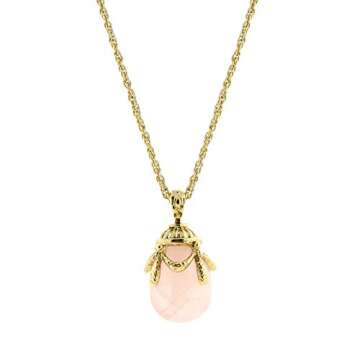 1928 Jewelry 14k Gold-Dipped Semi-Precious Rose Quartz Egg Pendant Necklace, 30"