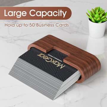 MaxGear Walnut Wood Business Card Holder for Desk, Elegant Wooden Display Stand, Rounded Office Card Organizer, Professional Desktop Stand for Business Cards