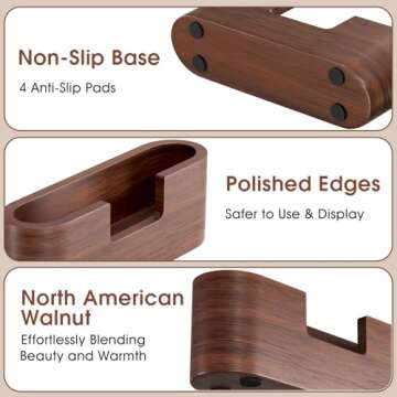 MaxGear Walnut Wood Business Card Holder for Desk, Elegant Wooden Display Stand, Rounded Office Card Organizer, Professional Desktop Stand for Business Cards