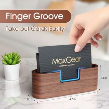 MaxGear Walnut Wood Business Card Holder for Desk, Elegant Wooden Display Stand, Rounded Office Card Organizer, Professional Desktop Stand for Business Cards