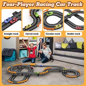 Wupuaait Slot Car Race Track Sets with 4 High-Speed Slot Cars, Battery or Electric Car Track - Gifts Toys for Boys Kids Age 6 7 8-12