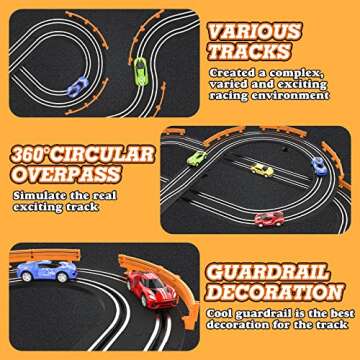 Wupuaait Slot Car Race Track Sets with 4 High-Speed Slot Cars, Battery or Electric Car Track - Gifts Toys for Boys Kids Age 6 7 8-12