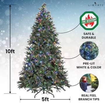 Liberty Lifestyle Christmas Tree 10 ft- Pre-Lit White and Multi-Color Premium LED Lights - Artificial Full Christmas Tree Includes Stand, Remote, and Free Bag