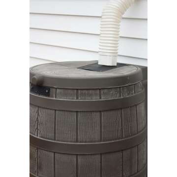 Good Ideas Rain Wizard 50 Gallon Plastic Rain Barrel for Outdoor Rainwater Collection and Storage Features a Metal Spigot and Flat Back Design, Oak