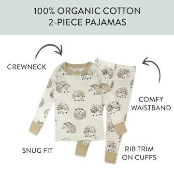 HonestBaby 100% Organic Cotton 2-Piece Pajamas Sleepwear for Infant Boys