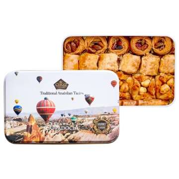 Cerez Pazari Baklava Pastry 8.5oz, Baklava Gift Box with Rich Pistachios, Walnuts, Hazelnuts and Cashews, Halal Shatila Baklava, Traditional Turkish Arabic Dessert Gift Box, Sweet Food Gifts for Women