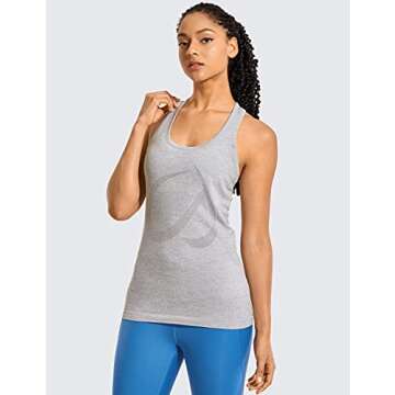 CRZ YOGA Women's Active Seamless Workout Tank Tops Racerback Athletic Running Yoga Gym Shirts Long Length