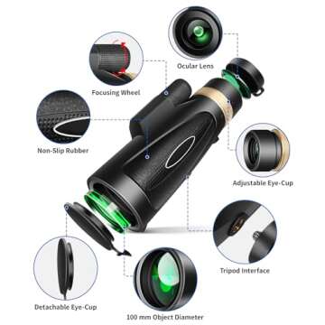 80x100 Powerful Monocular Telescope - Smartphone Adapter & Tripod Included