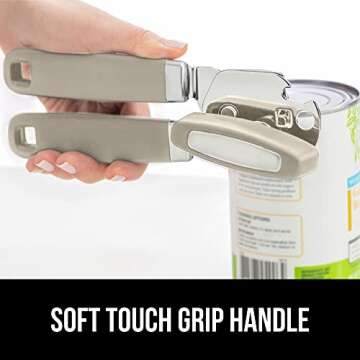 The Original Gorilla Grip Heavy Duty Stainless Steel Smooth Edge Manual Can Opener and Bottle Openers, Soft Handle, Rust Proof Oversized Handheld Easy Turn Knob, Multifunctional Kitchen Tool, Almond