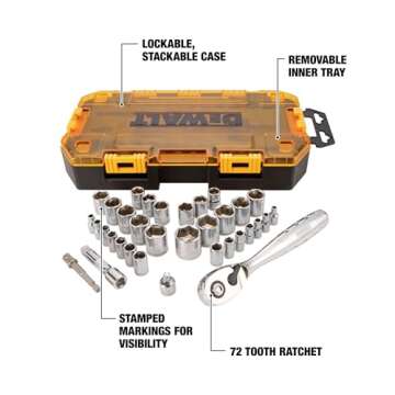 DEWALT 34-Piece Socket Set with SAE/Metric Drives - Durable & Versatile