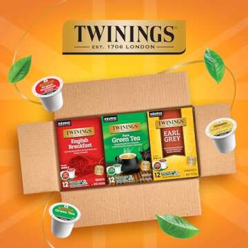 Twinings K-Cup Pods Variety Pack, Includes English Breakfast, Earl Grey, and Green for Keurig and Single Cup Brewers, 12 Count (Pack of 3), Enjoy Hot or Iced | Packaging May Vary