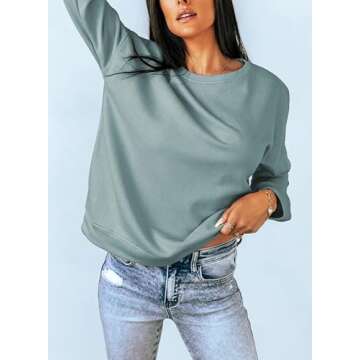 Dokotoo Womens Casual Long Sleeve Crewneck Sweatshirt Loose Fit Solid Basic Comfy Pullover Tunic Shirts Tops Blouse Side Split Fall 2024 Fashion Blue Small